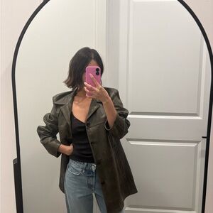 Vintage Leather Blazer (Khaki color)